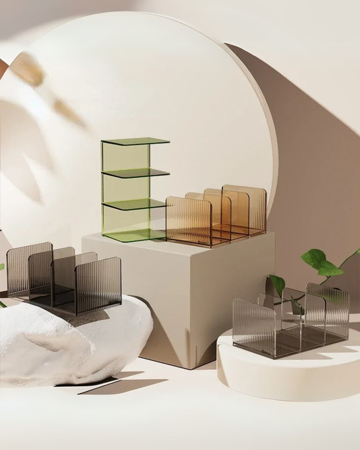 Acrylic shelf – Elegant design – Warm amber, serene green, or sleek smoke gray – Modern wall organizer 4