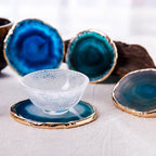 Agate coaster set – Authentic blue agate – Gold accents – Unique home decor – Ideal for drinks and decorative displays 1