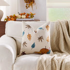 Autumn throw pillow cover featuring a Nordic maple leaf design in warm orange and brown tones. Crafted from durable cotton, this decorative accent adds a cozy touch 11