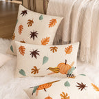 Decorative throw pillow cover featuring a Nordic maple leaf design in warm autumn colors. Made from soft, durable fabric, it adds a cozy touch to any 12