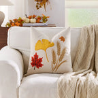 Nordic-style throw pillow cover featuring a vibrant autumn maple leaf design. Made from durable cotton, this decorative accent adds a cozy touch to any space with 16