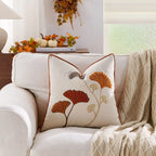 Autumn throw pillow cover featuring a Nordic maple leaf design in warm earth tones. Made from soft cotton, this decorative accent adds a cozy touch to any 9