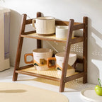 Natural wood bamboo countertop organizer with a 2-layer design, perfect for kitchen storage. Measures 15.7 × 11.8 × 9 0