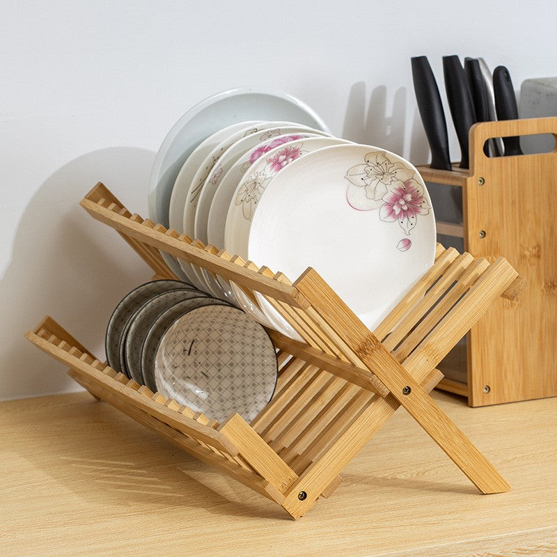 Bamboo dish drying rack – Eco-friendly design – Foldable and space-saving – 2-tier organization – Natural finish 0