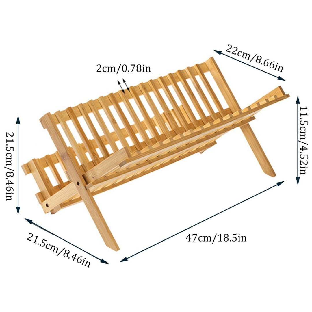 Bamboo dish drying rack – Eco-friendly design – Foldable and space-saving – 2-tier organization – Natural finish 4