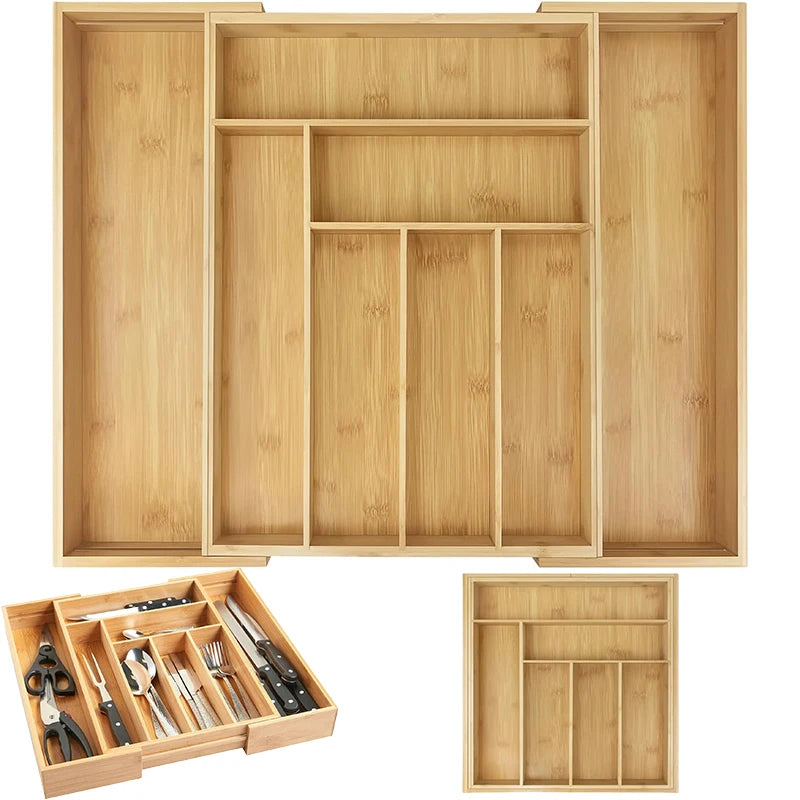 Bamboo drawer organizer – Expandable cutlery tray – Eco-friendly kitchen storage – 8 compartments – Versatile fit 0
