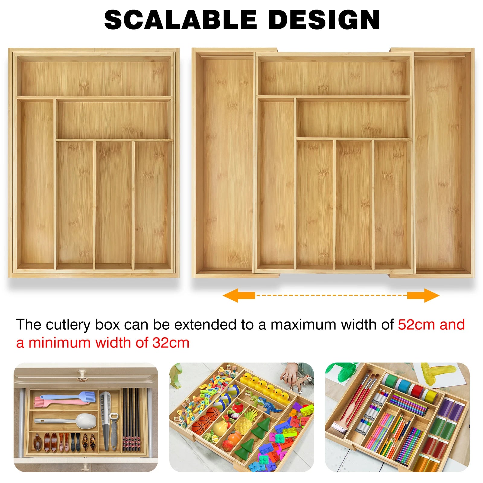 Bamboo drawer organizer – Expandable cutlery tray – Eco-friendly kitchen storage – 8 compartments – Versatile fit 1