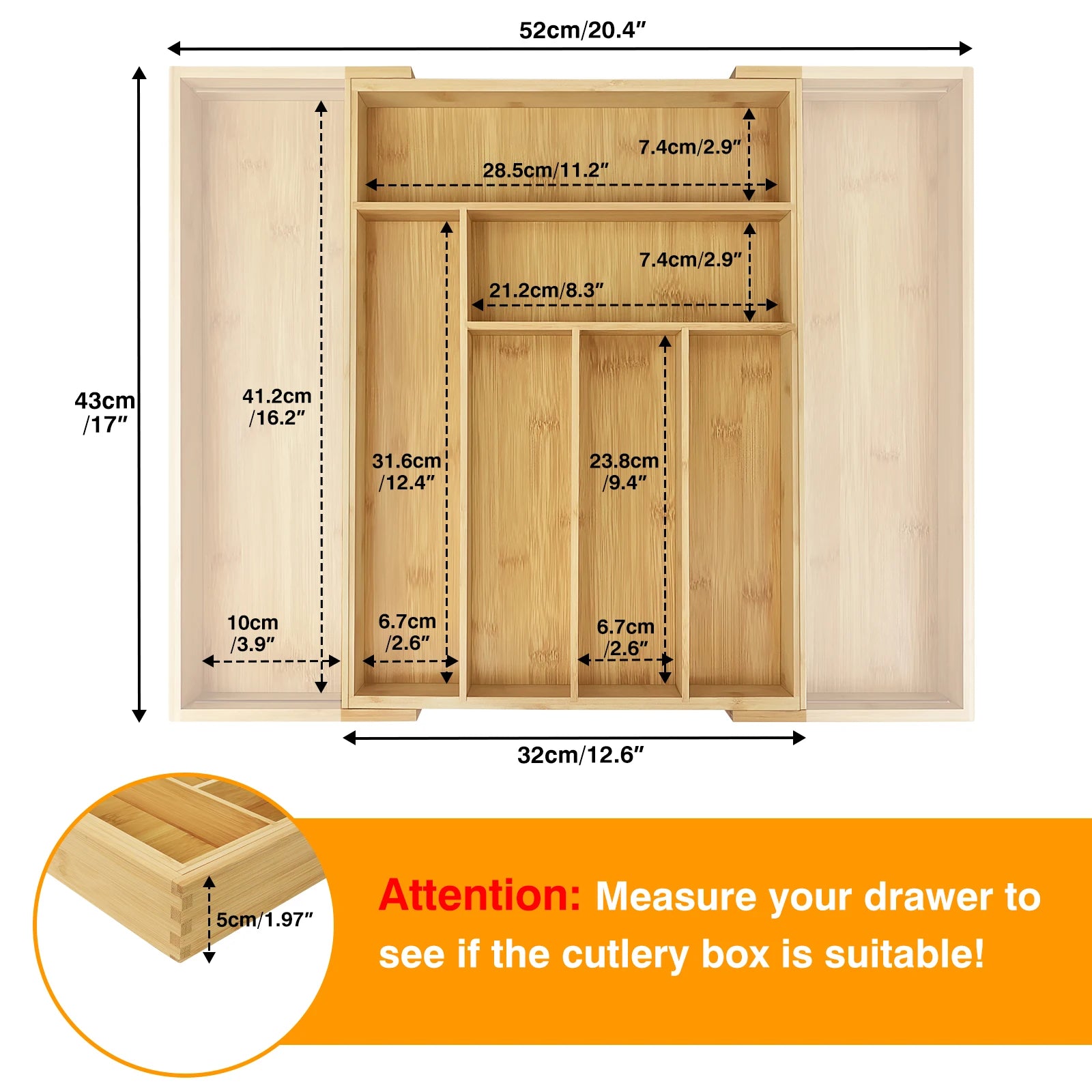 Bamboo drawer organizer – Expandable cutlery tray – Eco-friendly kitchen storage – 8 compartments – Versatile fit 2