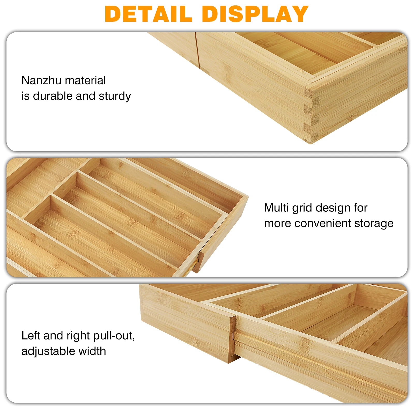 Bamboo drawer organizer – Expandable cutlery tray – Eco-friendly kitchen storage – 8 compartments – Versatile fit 3