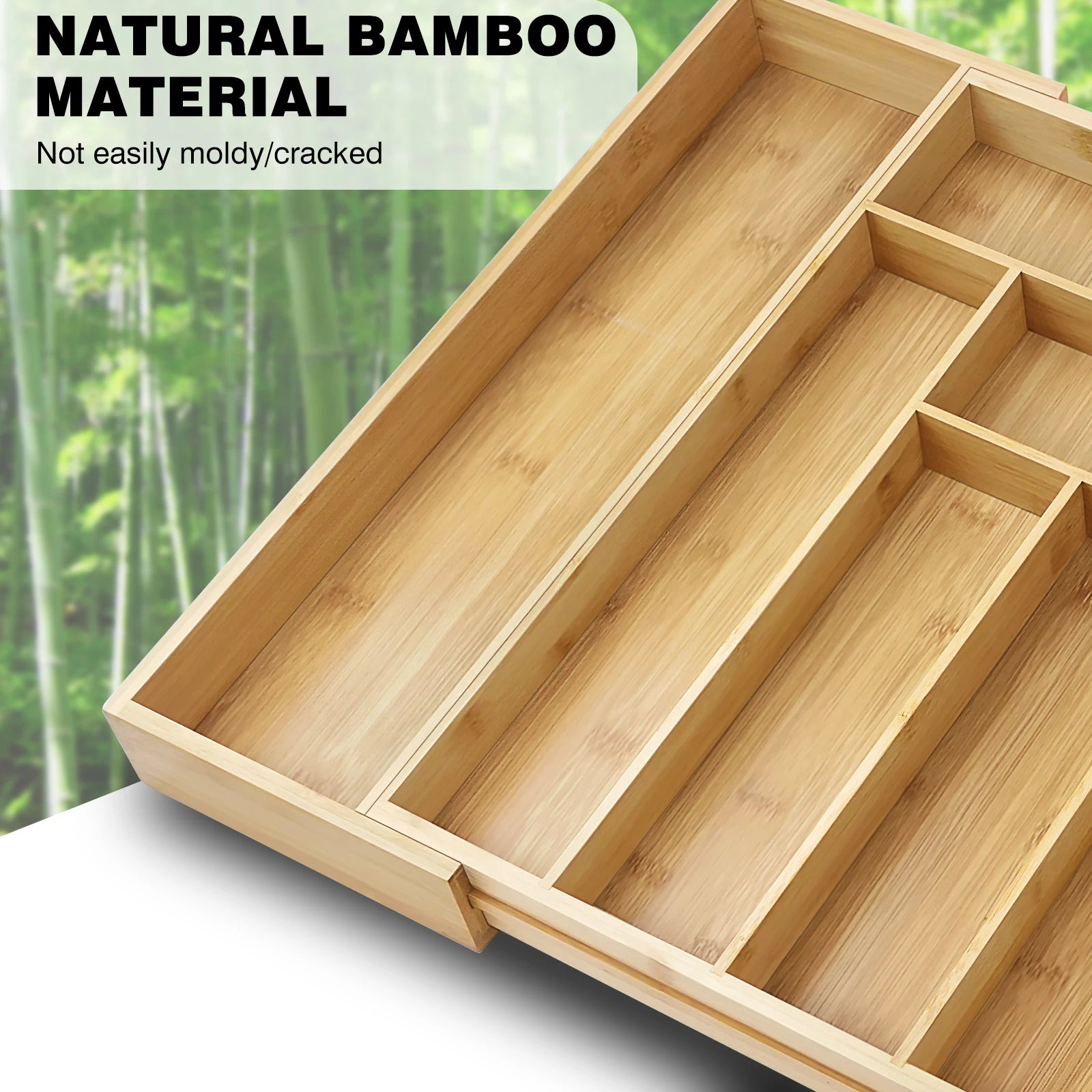 Bamboo drawer organizer – Expandable cutlery tray – Eco-friendly kitchen storage – 8 compartments – Versatile fit 4