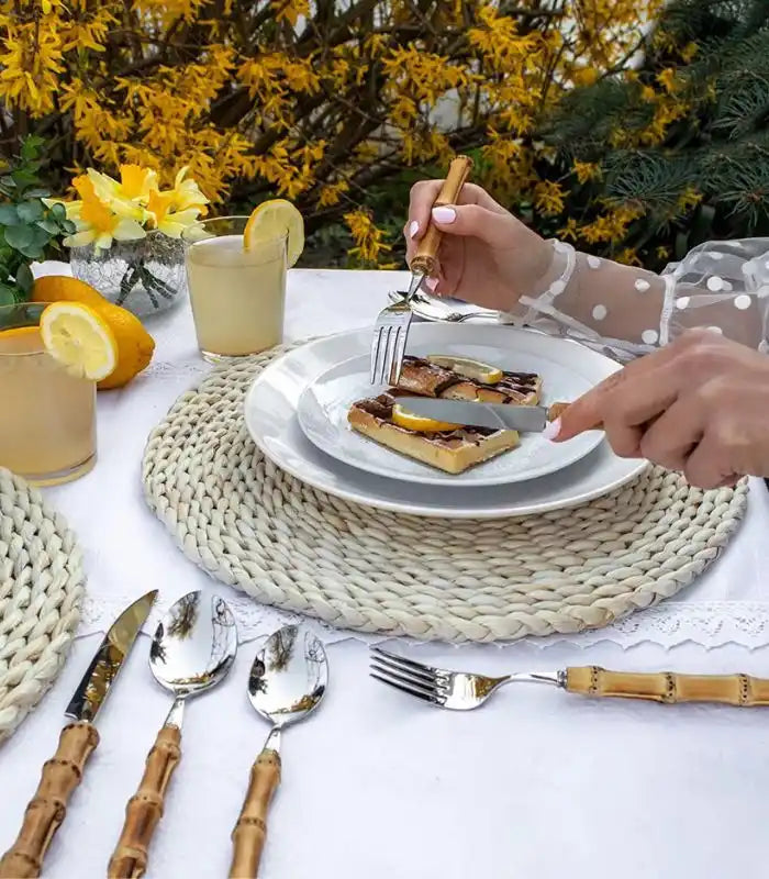 Bamboo handle cutlery set – 24-piece stainless steel – Elegant dining essentials – Rustic and chic 1