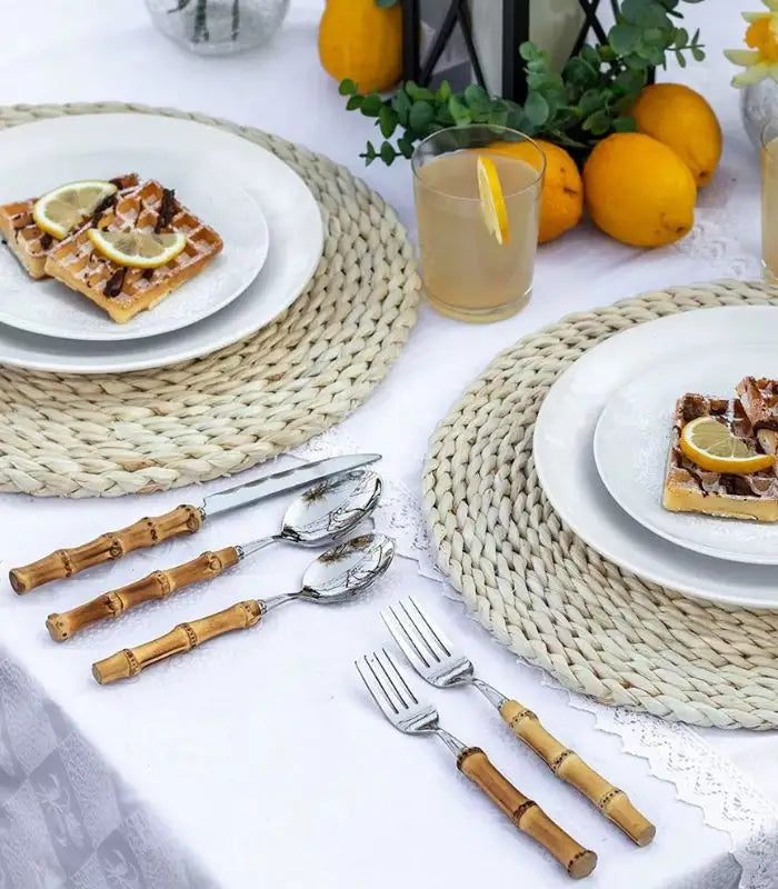 Bamboo handle cutlery set – 24-piece stainless steel – Elegant dining essentials – Rustic and chic 2