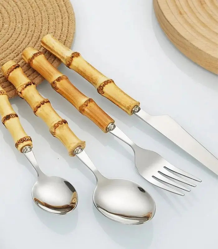 Bamboo handle cutlery set – 24-piece stainless steel – Elegant dining essentials – Rustic and chic 3
