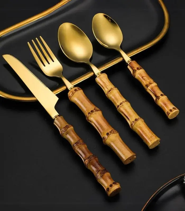 Bamboo handle cutlery set – 24-piece stainless steel – Elegant dining essentials – Rustic and chic 6