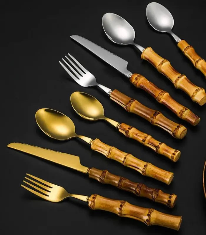 Bamboo handle cutlery set – 24-piece stainless steel – Elegant dining essentials – Rustic and chic 7