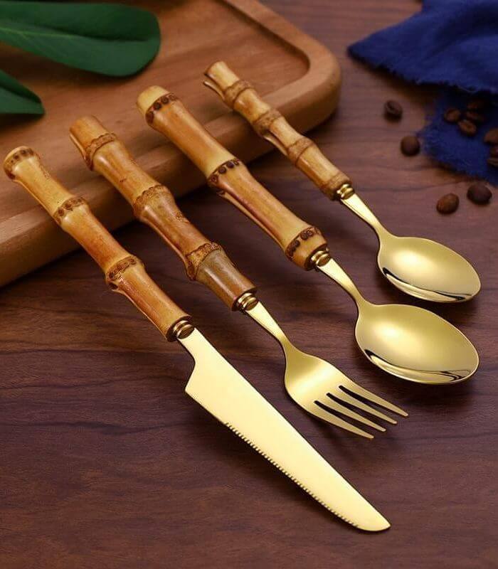 Bamboo handle cutlery set – 24-piece stainless steel – Elegant dining essentials – Rustic and chic 8