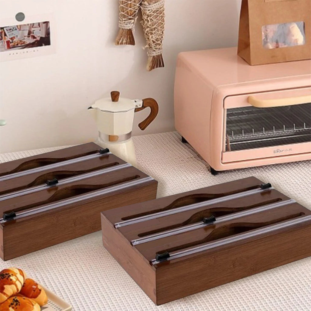Bamboo kitchen wrap dispenser – Foil and cling film cutter – Eco-friendly storage solution – 12 x 5 x 4 in 3