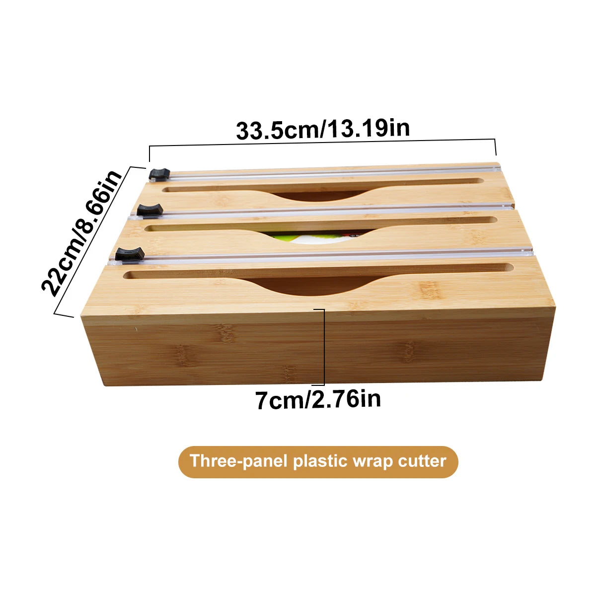 Bamboo kitchen wrap dispenser – Foil and cling film cutter – Eco-friendly storage solution – 12 x 5 x 4 in 7