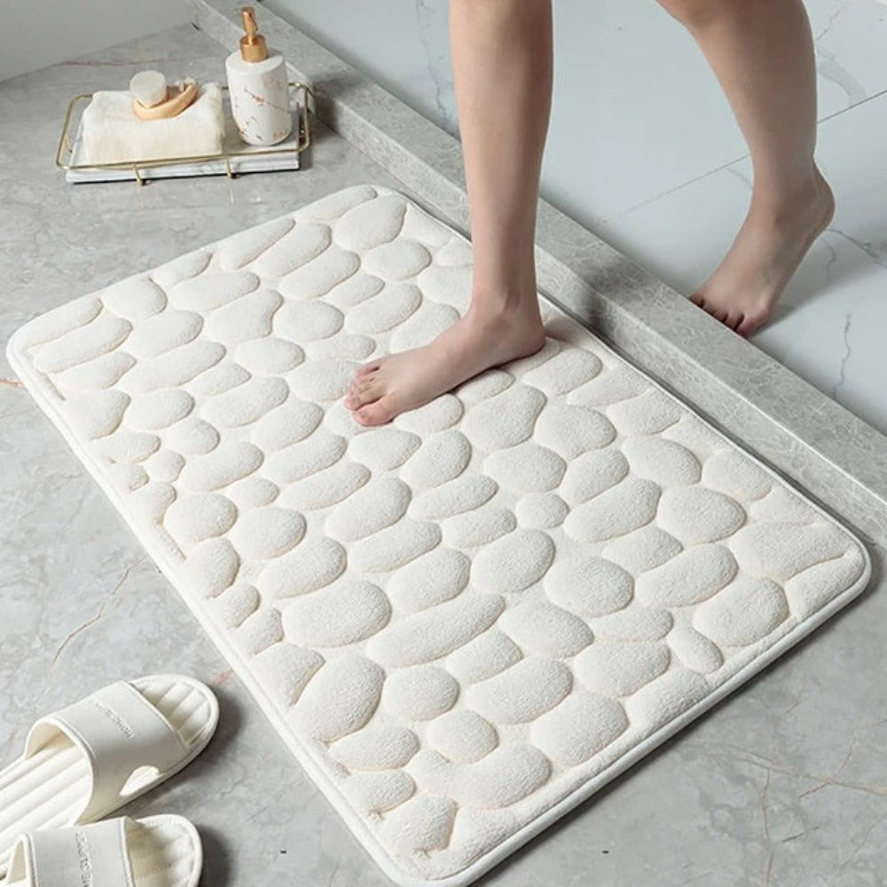 Bath mat – Plush coral – Cobblestone embossed design – Quick-drying and non-slip 0