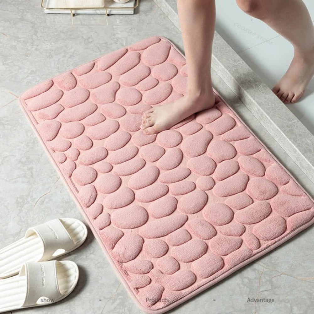 Bath mat – Plush coral – Cobblestone embossed design – Quick-drying and non-slip 3