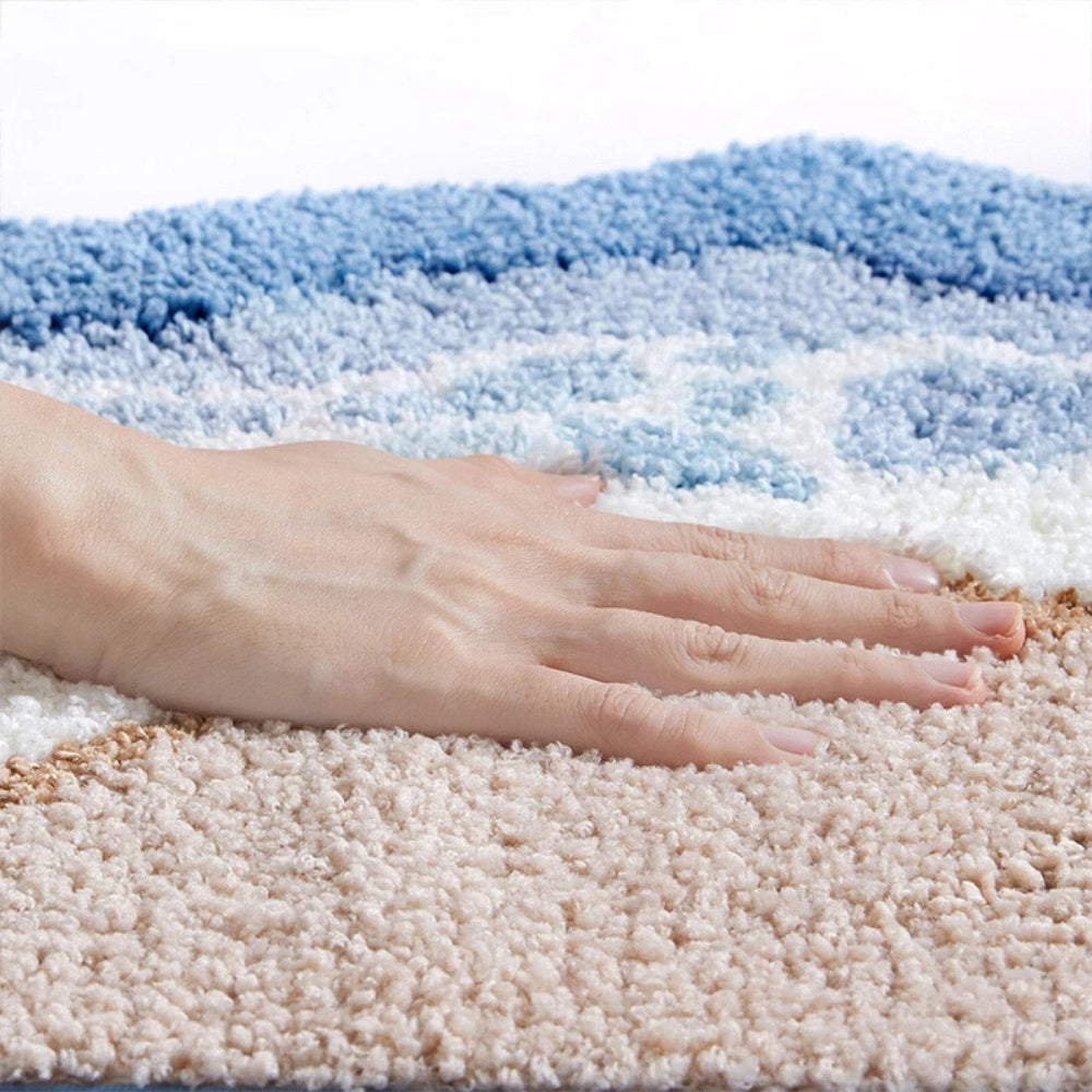 Bath mat – Plush microfiber blend – Seaside footprint design – Non-slip for safety – Coastal bathroom decor 2