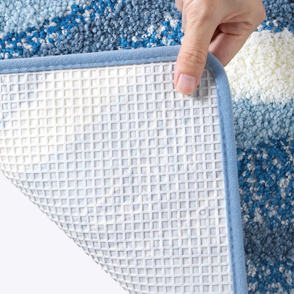 Bath mat – Plush microfiber blend – Seaside footprint design – Non-slip for safety – Coastal bathroom decor 7