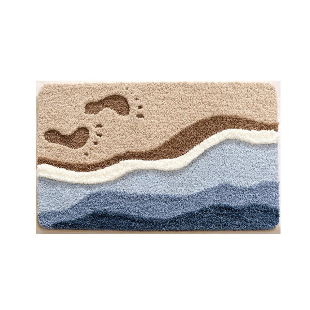 Bath mat – Plush microfiber blend – Seaside footprint design – Non-slip for safety – Coastal bathroom decor 8