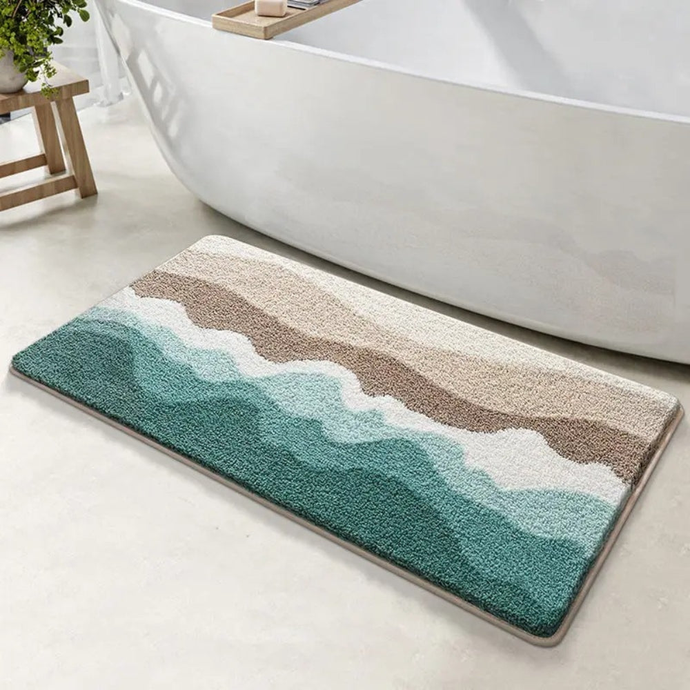 Bath mat – Soft microfiber – Coastal wave pattern – Non-slip design for safety 0