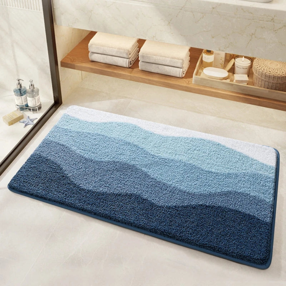 Bath mat – Soft microfiber – Coastal wave pattern – Non-slip design for safety 1