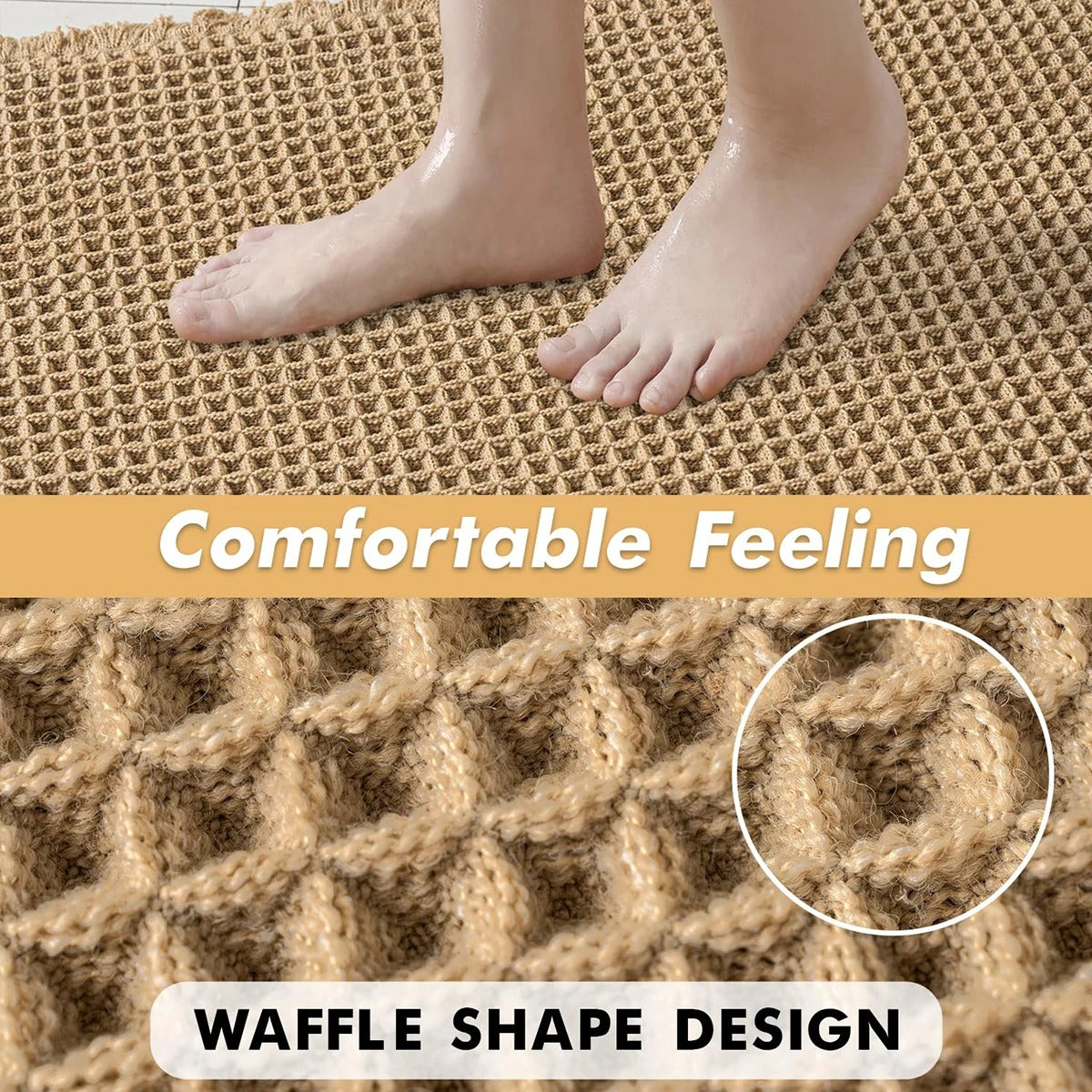 Bath mat – Soft polyester – Modern waffle design – Non-slip and absorbent – 17 x 24 in 2