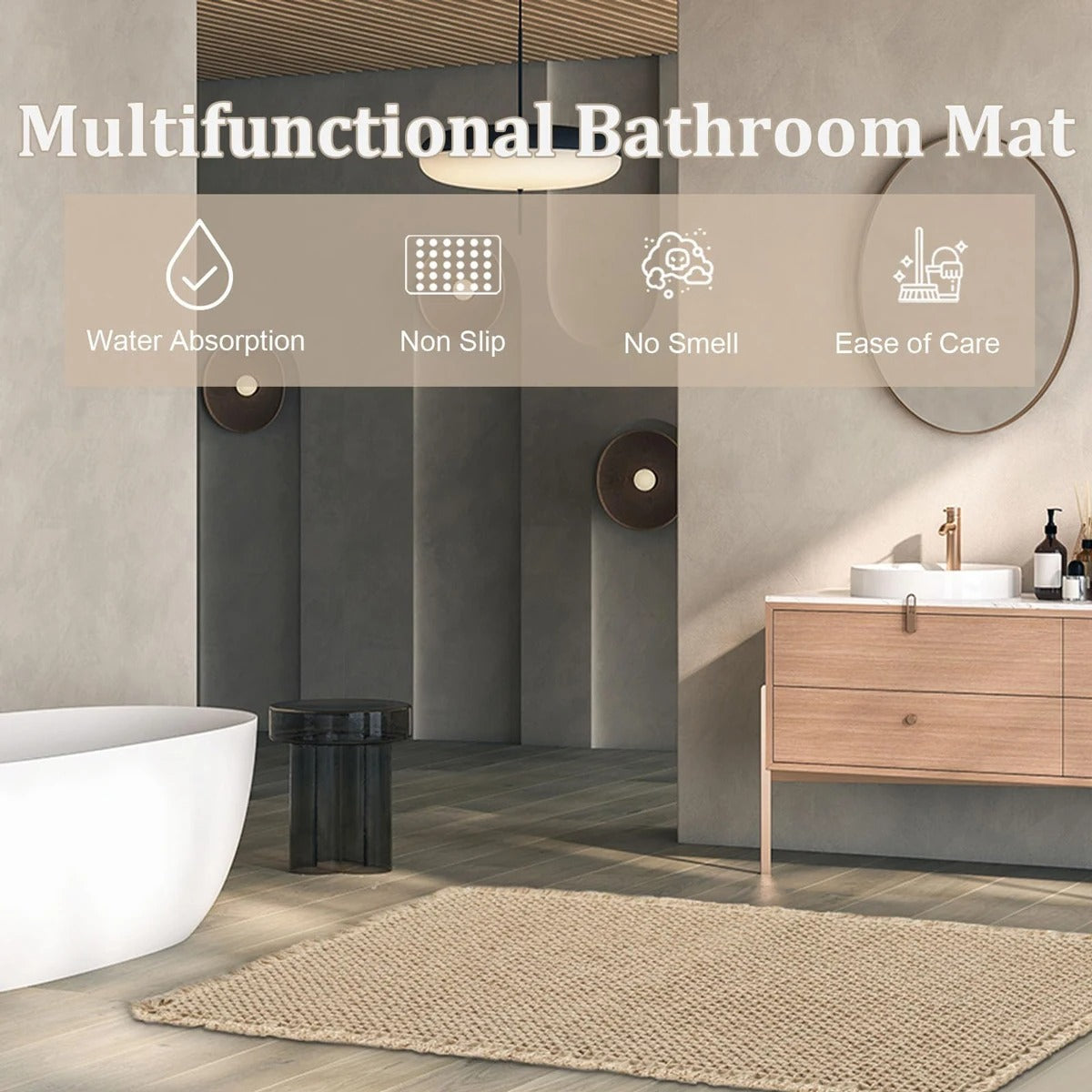 Bath mat – Soft polyester – Modern waffle design – Non-slip and absorbent – 17 x 24 in 5