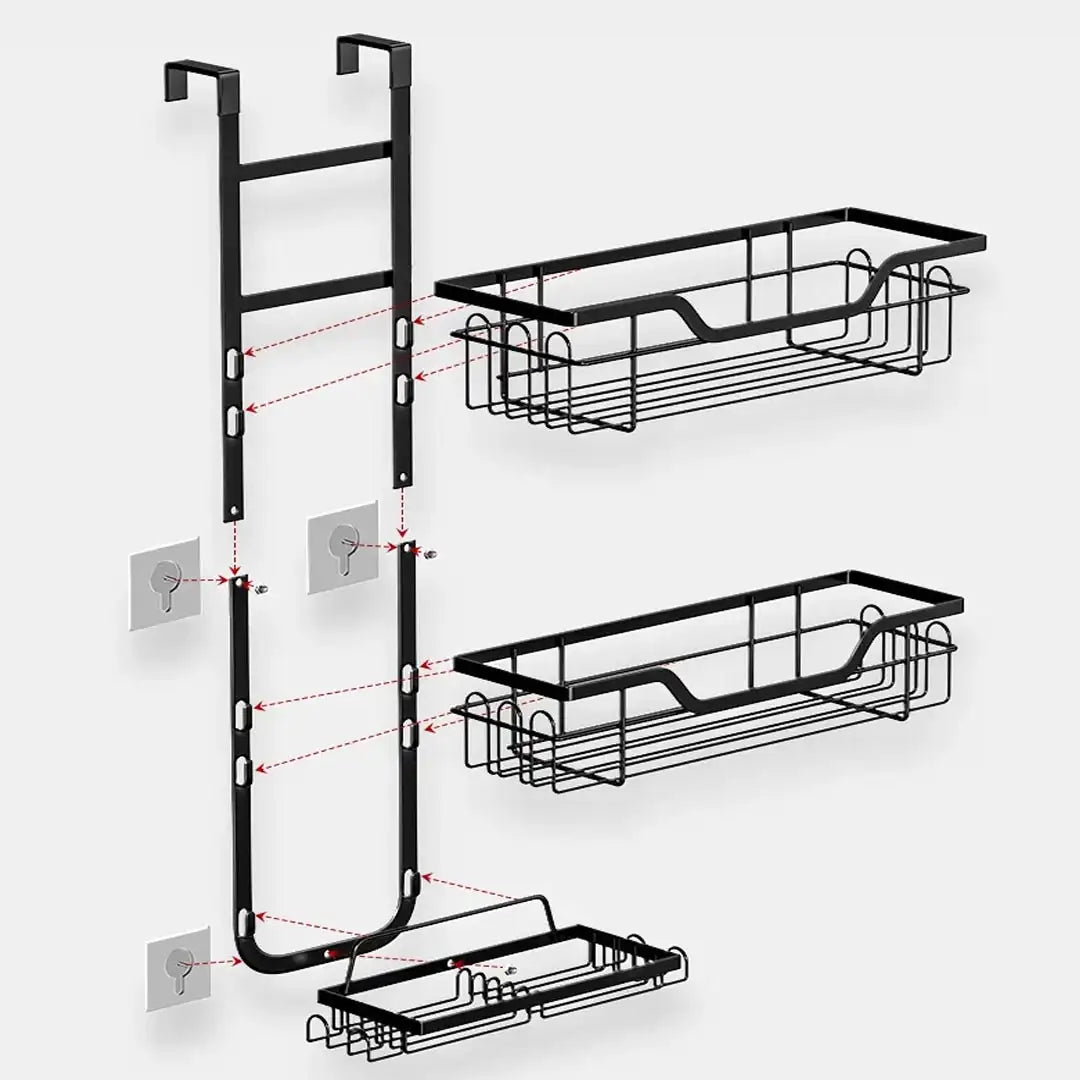 Bathroom organizer – Matte black iron – Drill-free over door design – Multi-layer shower storage solution 5