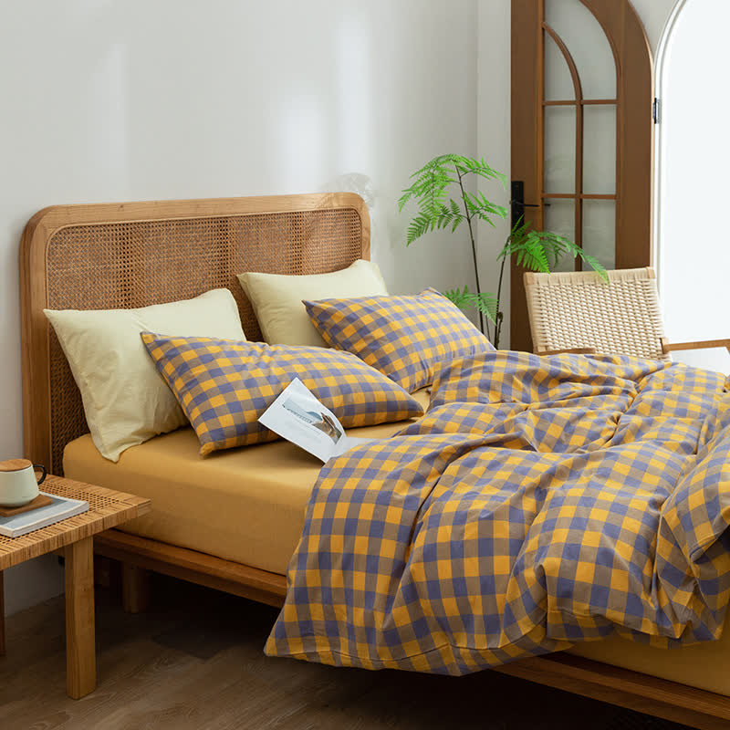 Bedding set – 100% cotton – Checkered design – Soft and breathable – Ideal for dorms and guest rooms 0