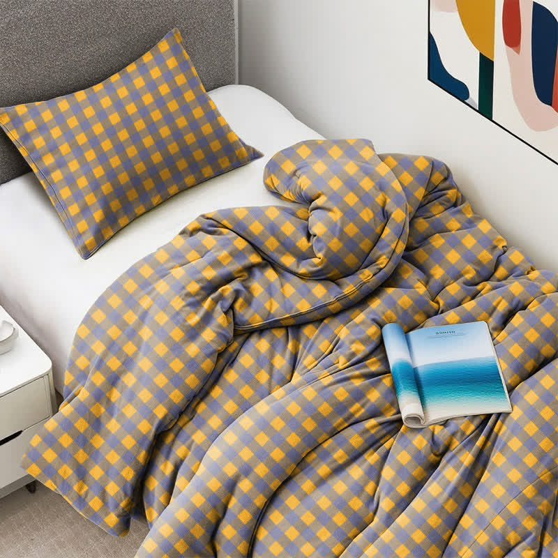 Bedding set – 100% cotton – Checkered design – Soft and breathable – Ideal for dorms and guest rooms 2