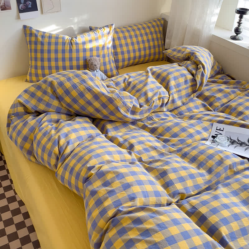 Bedding set – 100% cotton – Checkered design – Soft and breathable – Ideal for dorms and guest rooms 3