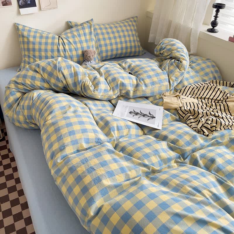 Bedding set – 100% cotton – Checkered design – Soft and breathable – Ideal for dorms and guest rooms 5