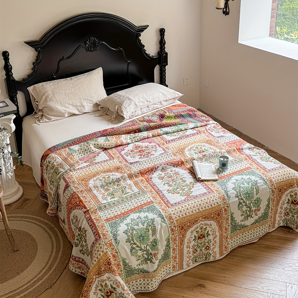 Bedspread – Soft gauze blend – Rustic floral patchwork design – Lightweight and breathable for year-round comfort 0