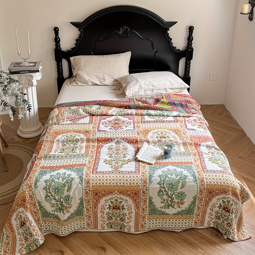 Bedspread – Soft gauze blend – Rustic floral patchwork design – Lightweight and breathable for year-round comfort 1