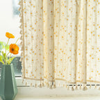Beige Daisy Pattern Tier Curtain – Cotton Linen Window Treatment for Kitchen and Home Decor, Customizable Size, Machine Washable 3