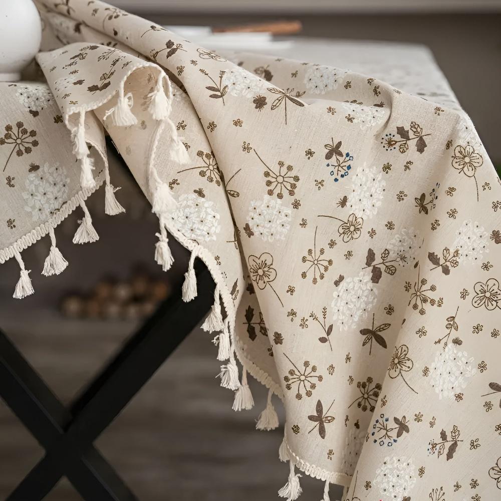 Beige PU-leather Tassel Tablecloth – Bohemian Farmhouse Design for Rustic Dining Decor 2