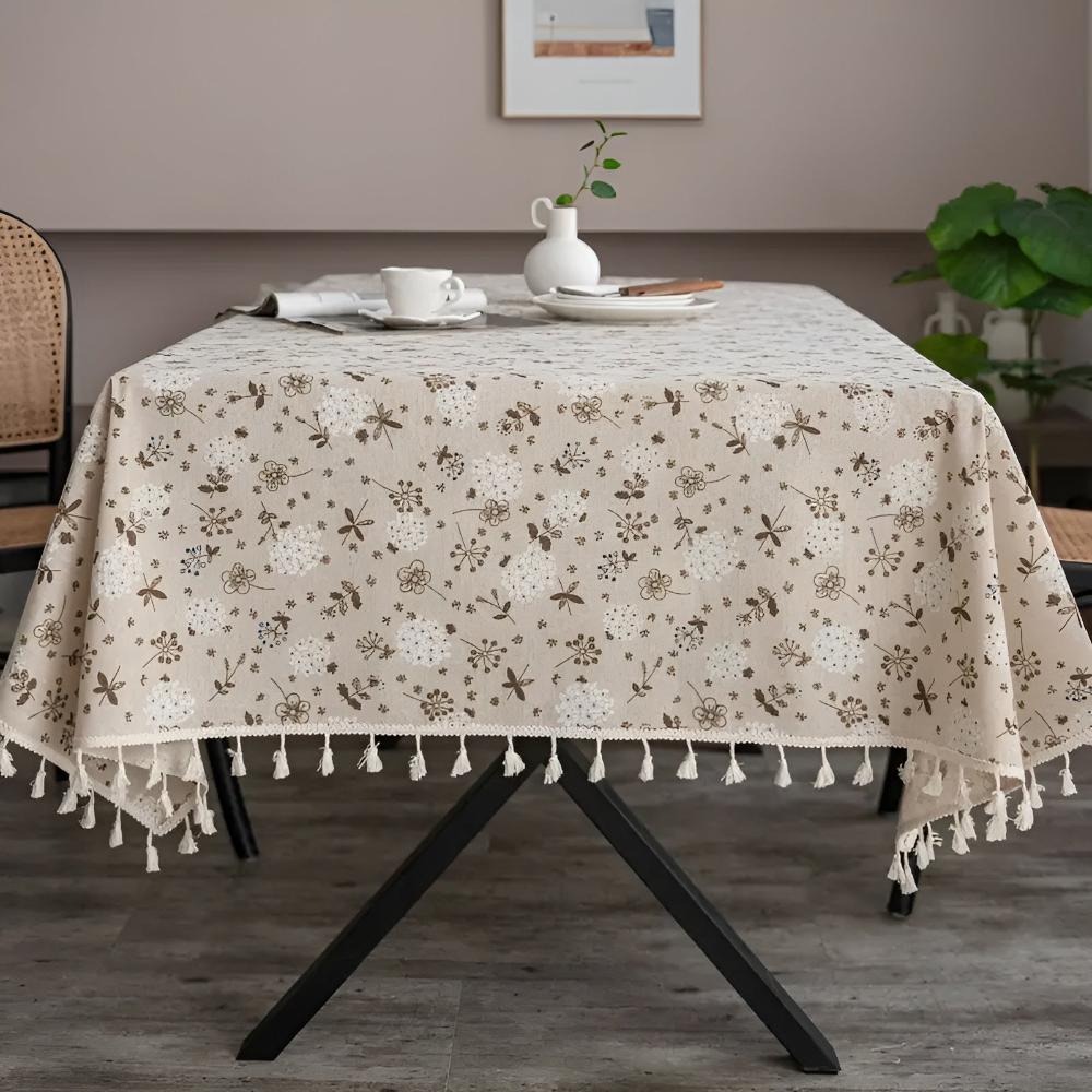 Beige PU-leather Tassel Tablecloth – Bohemian Farmhouse Design for Rustic Dining Decor 3