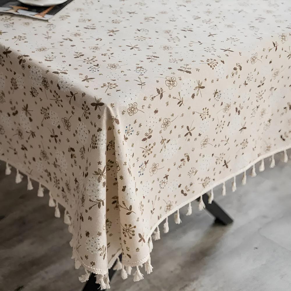Beige PU-leather Tassel Tablecloth – Bohemian Farmhouse Design for Rustic Dining Decor 5