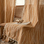 Beige Wheat Pattern Tassel Curtain – Soft Microfiber Blend for Cozy Home Décor, Ideal for Bedrooms and Lounges 1