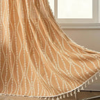 Beige Wheat Pattern Tassel Curtain – Soft Microfiber Blend for Cozy Home Décor, Ideal for Bedrooms and Lounges 2