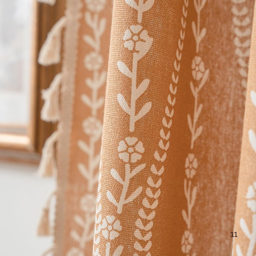 Beige Wheat Pattern Tassel Curtain – Soft Microfiber Blend for Cozy Home Décor, Ideal for Bedrooms and Lounges 7