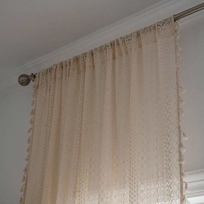 Bohemian Beige Cotton Tassel Curtain for Living Room - Hollow-Out Design, Elegant Home Decor 7