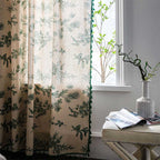 Bohemian Green Pine Bird Pattern Tassel Curtain – Semi-Blackout Cotton Blend for Stylish Interiors 4