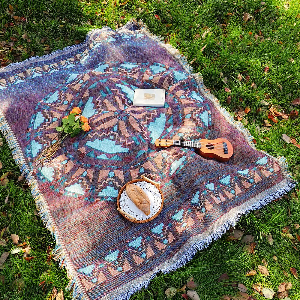 Bohemian Picnic Mat - Soft Cotton Blend Outdoor Picnic Blanket with Tassels, Versatile for Camping and Home Decor 1
