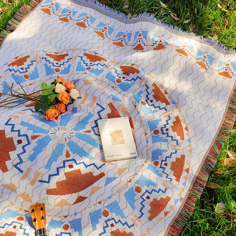Bohemian Picnic Mat - Soft Cotton Blend Outdoor Picnic Blanket with Tassels, Versatile for Camping and Home Decor 3