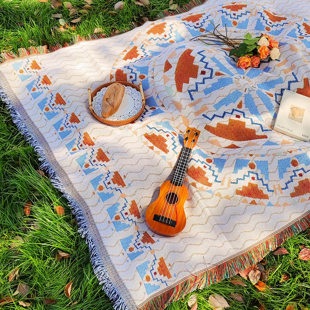 Bohemian Picnic Mat - Soft Cotton Blend Outdoor Picnic Blanket with Tassels, Versatile for Camping and Home Decor 5
